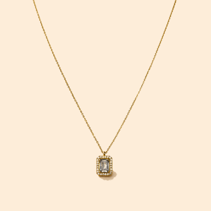 Дамско златно колие 14К с бял камък Emerald Cut 1,96 гр.