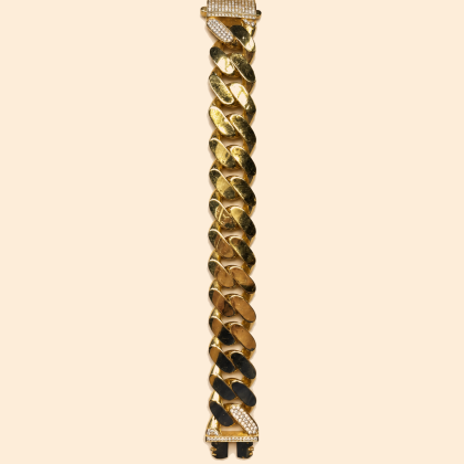 Мъжка златна гривна 14К тип Cuban Link с бели камъни 37.40 гр.