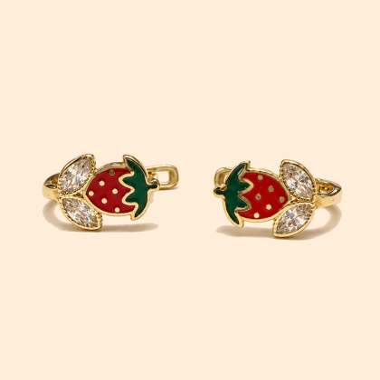 Детски златни обеци 14К с ягоди и бели камъни Marquise Cut 1.25 гр.