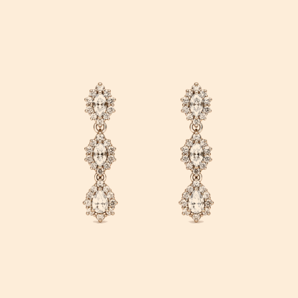 Дамски златни висящи обеци 14К с бели декоративни камъни Marquise и Pear Cut 1.65 гр.