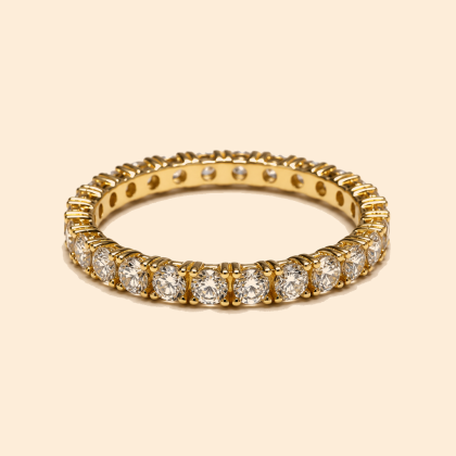 Дамски златен пръстен 14К с бели камъни Round Cut тип eternity 1.56 гр. размер 54