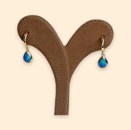 Дамски златни висящи обеци 14К със сини камъни Pear Cut 1.39 гр.