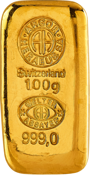 Златно кюлче Argor-Heraeus 100 g — отлято Classic (.9999)