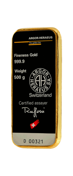 Златно кюлче Argor-Heraeus 500 g — отлято Classic (.9999)