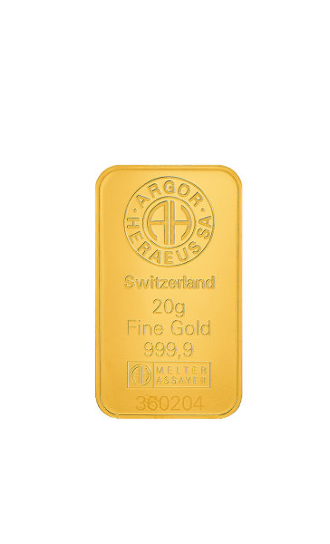 Златно кюлче Argor-Heraeus 20 g — щамповано Classic (.9999)