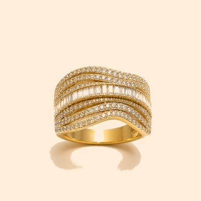 Дамски златен пръстен 14К с бели камъни Baguette и Round Cut 4,06 гр. 56р-р
