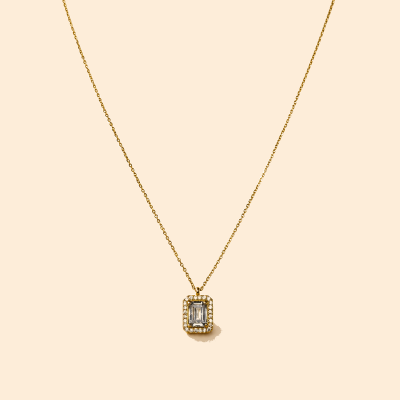 Дамско златно колие 14К с бял камък Emerald Cut 1,96 гр.