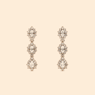 Дамски златни висящи обеци 14К с бели декоративни камъни Marquise и Pear Cut 1.65 гр.