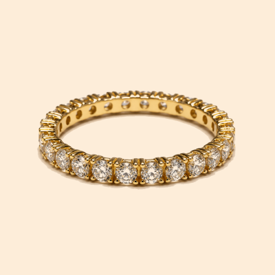 Дамски златен пръстен 14К с бели камъни Round Cut тип eternity 1.56 гр. размер 54