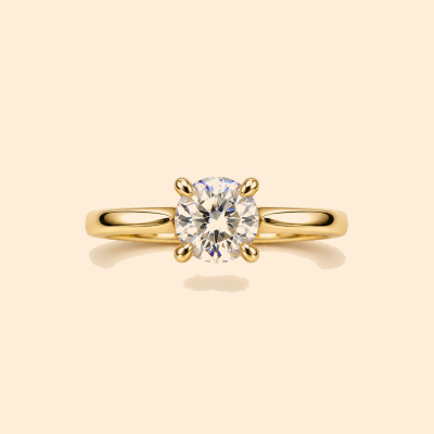Дамски златен пръстен 14К с бял камък Round Cut тип солитер 1.75 гр.