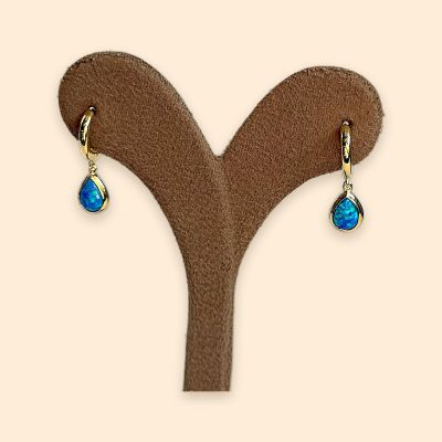 Дамски златни висящи обеци 14К със сини камъни Pear Cut 1.39 гр.