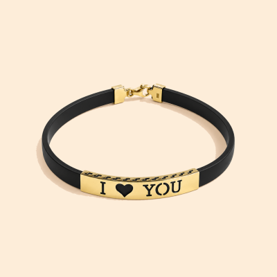 Мъжка златна гривна 14К с черна силиконова каишка и надпис I Love You 2.21 гр.